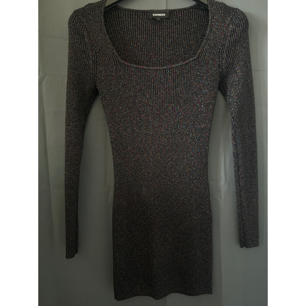 Express Metallic Ribbed Bodycon Dress